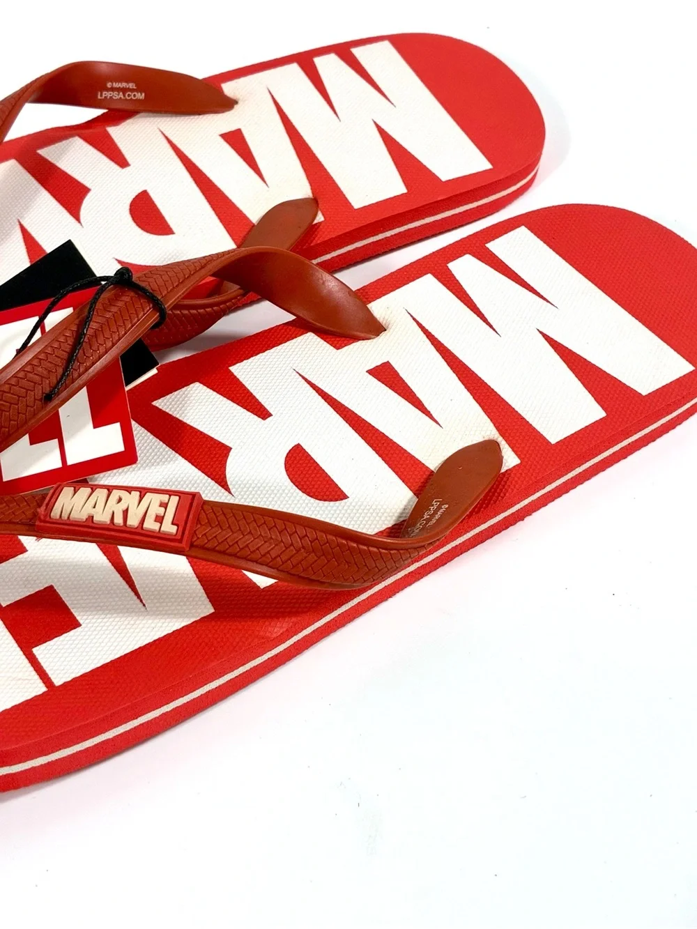 Marvel Comics Men Classic Logo Flip Flops Beach Slides Red White Summer Beach